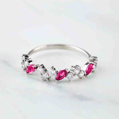 Natural Ruby Wedding Bands Half Eternity Anniversary Ring Gift