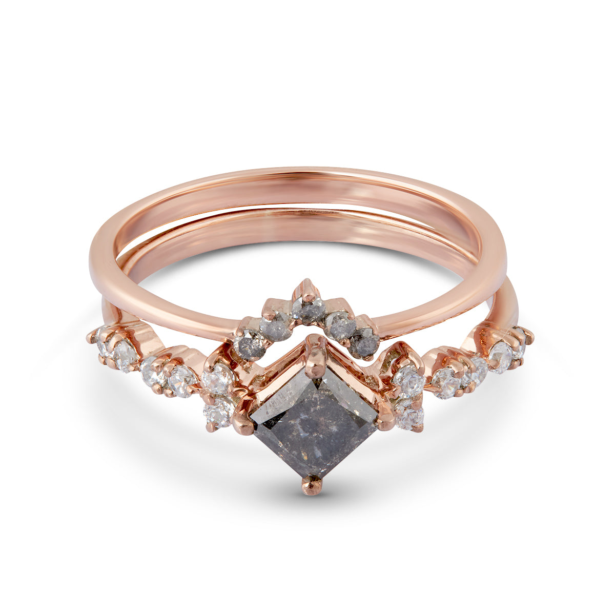 Princess Salt and Pepper Diamond Ring Set Engagement Rings