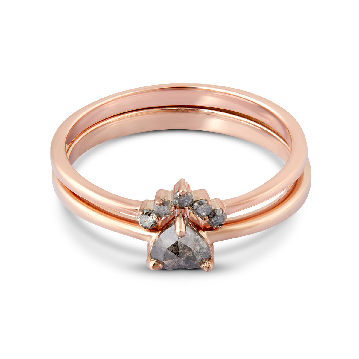 Heart Salt and Pepper Diamond Promise Ring Set 14kt Rose Gold