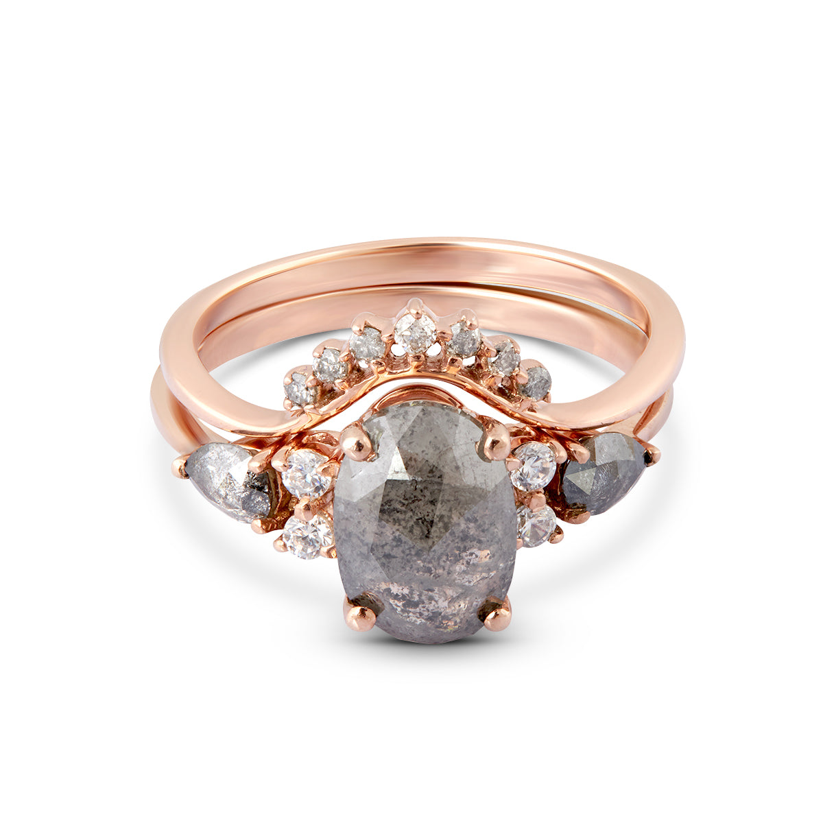 Oval Salt and Pepper Diamond Ring Set Wedding Rings Women