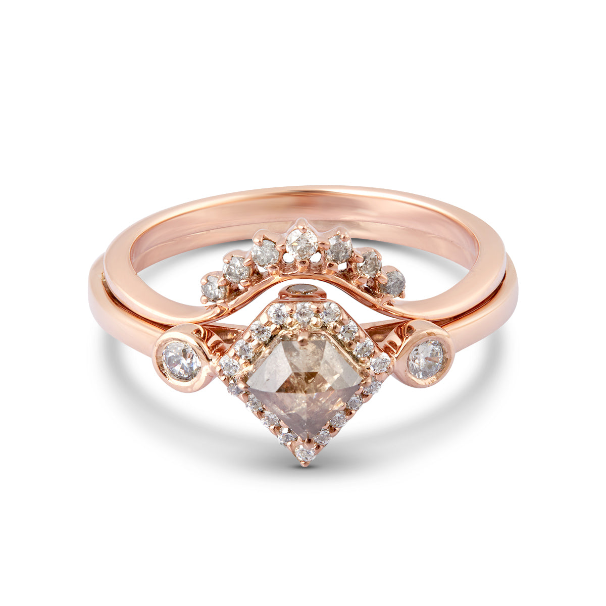 Trapezoid Salt &amp; Pepper and Moissanite Diamond Bridal Ring Set