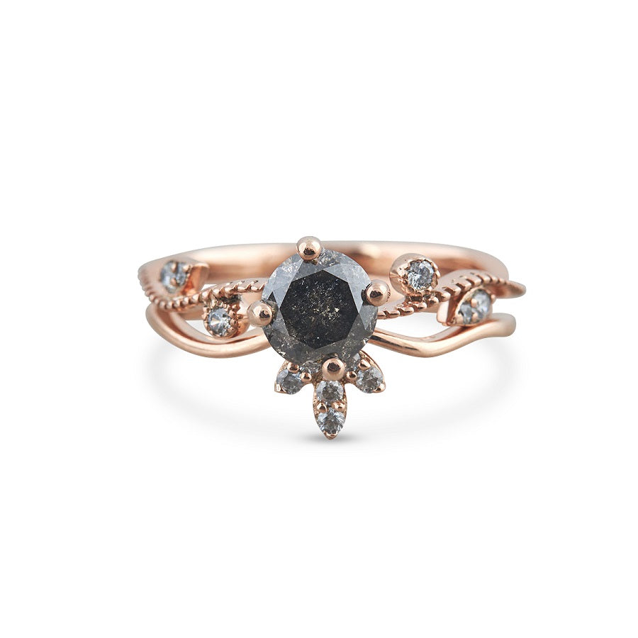 1.09TCW Salt and Pepper Diamond Bridal Ring Set 14k Rose Gold