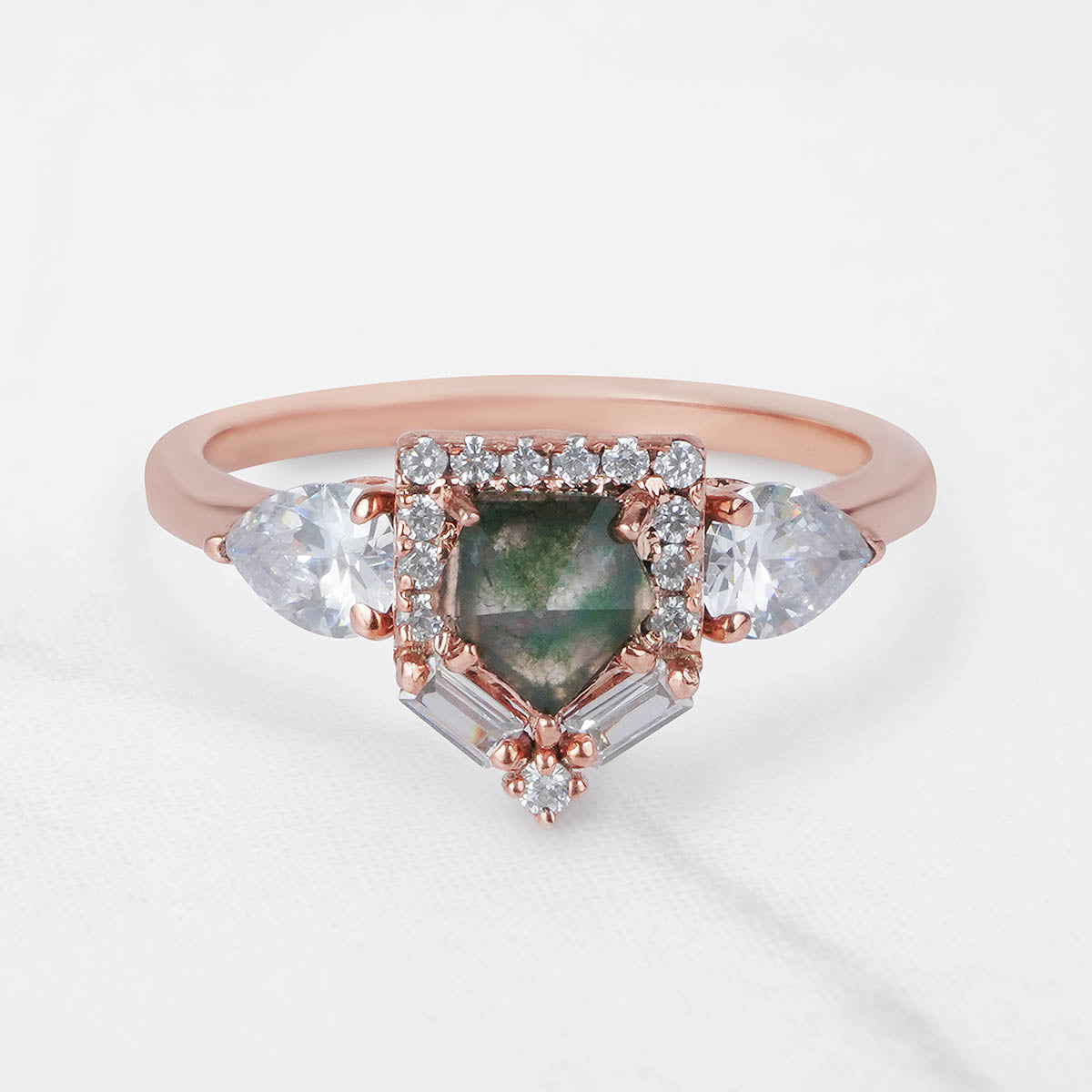 Rose Cut Natural Moss Agate Ring Fancy Engagement Rings