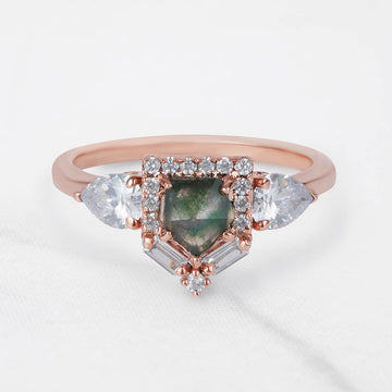 Rose Cut Natural Moss Agate Ring Fancy Engagement Rings