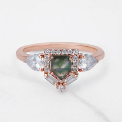 Rose Cut Natural Moss Agate Ring Fancy Engagement Rings