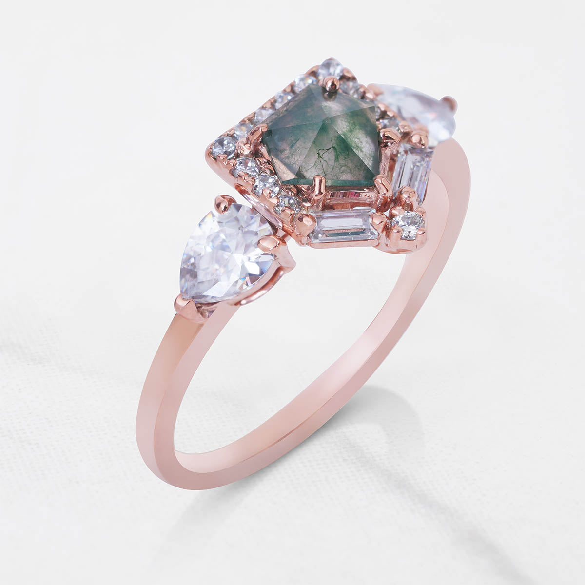 Rose Cut Natural Moss Agate Ring Fancy Engagement Rings