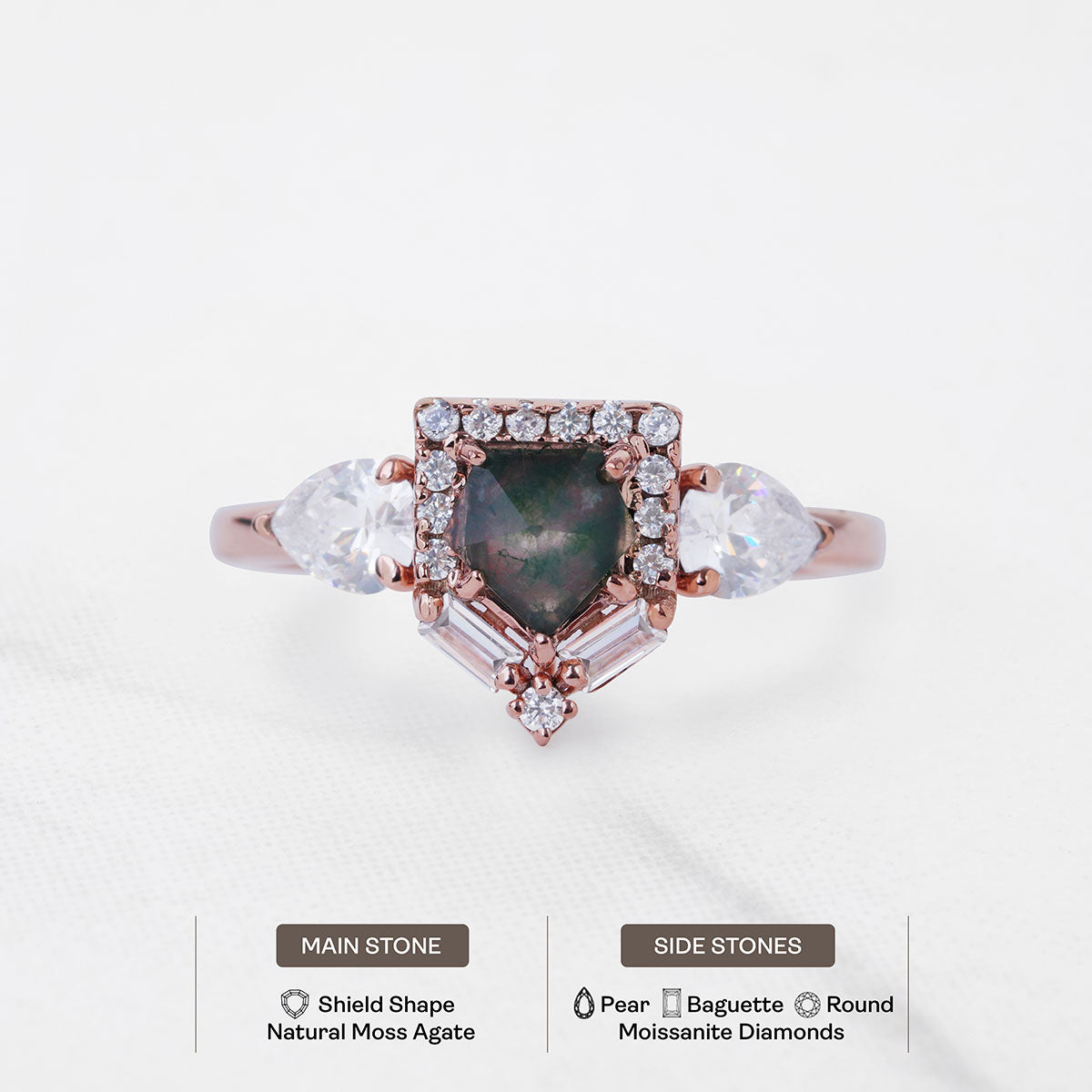 Rose Cut Natural Moss Agate Ring Fancy Engagement Rings