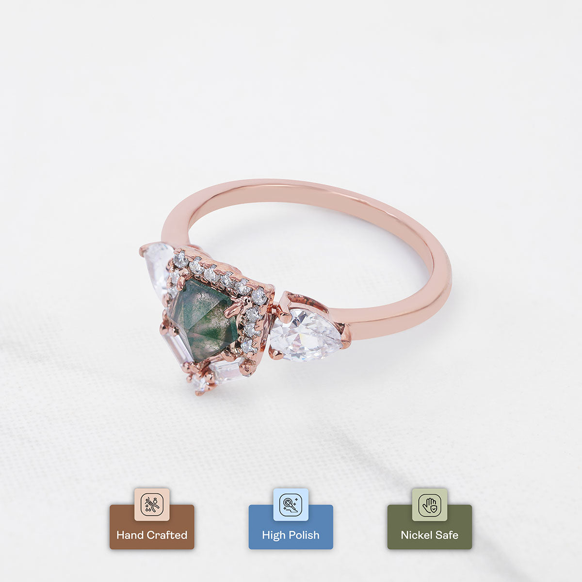 Rose Cut Natural Moss Agate Ring Fancy Engagement Rings