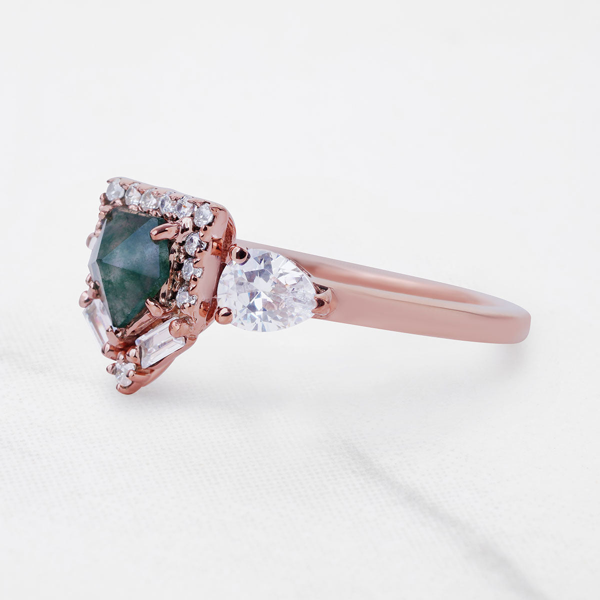 Rose Cut Natural Moss Agate Ring Fancy Engagement Rings