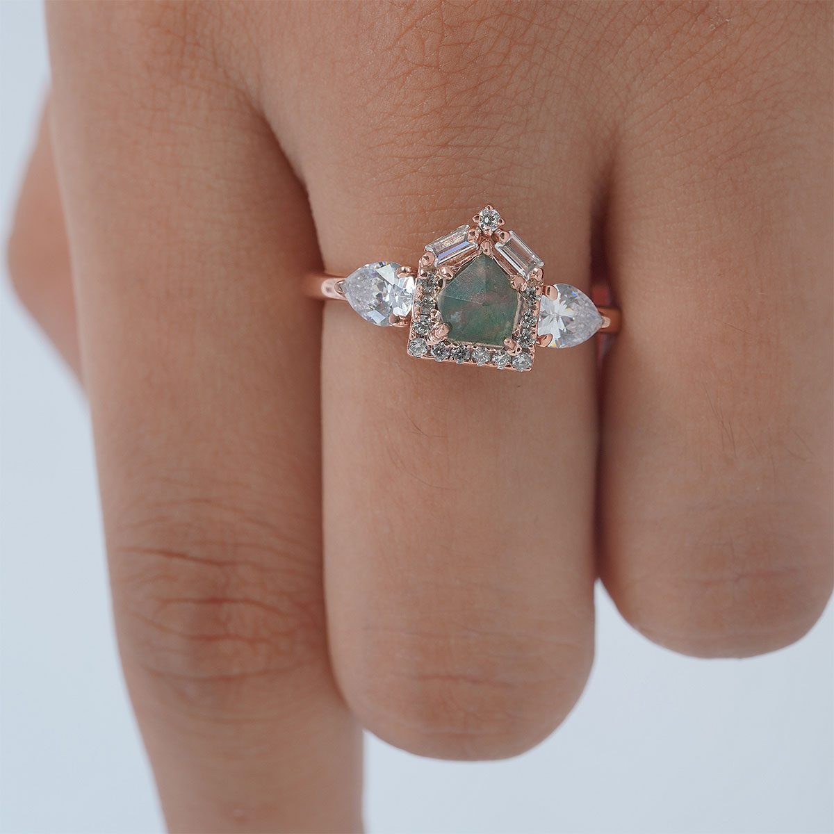 Rose Cut Natural Moss Agate Ring Fancy Engagement Rings