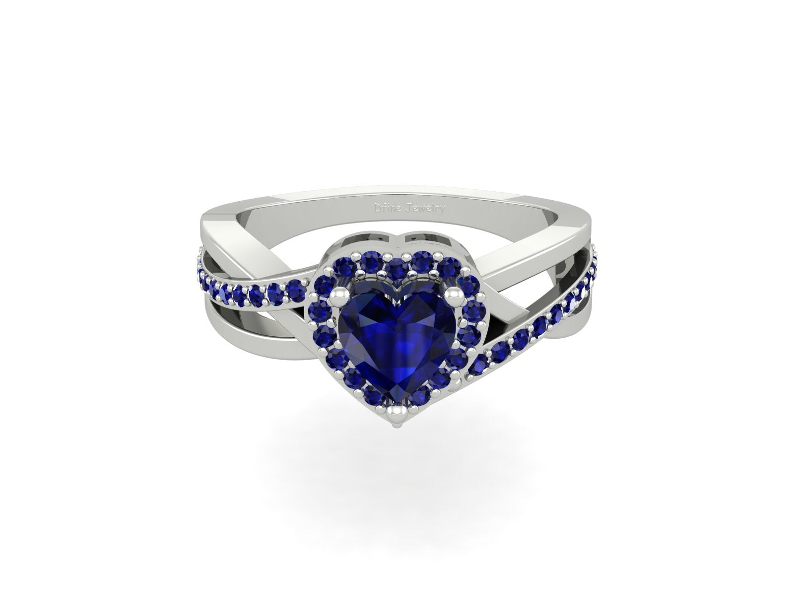 SAPPHIRE HEALO HEART ENGAGEMENT RING