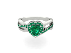 Love and Affection Represent Heart Ring Emerald Halo Wedding Ring