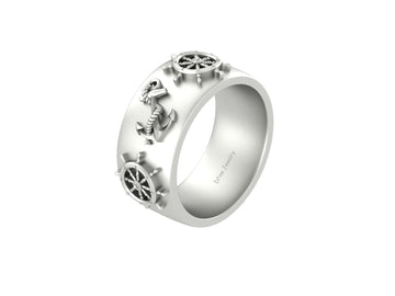 NAUTICAL STEERING WHEEL AND ANCHOR WEDDING BAND