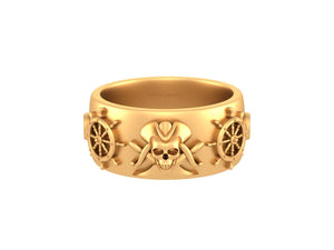 Steering Wheel Nautical Pirates Wedding Band Mens Skull Ring