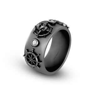 Star Compass Skull Ring Steering Wheel and Skull Band Gun Metal Fn