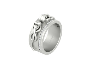 Diamond Skull Wedding Band Snake and Skull Ring Unisex Skull Jewelry