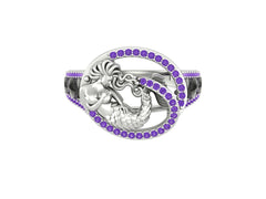 Sterling Silver Mermaid Ring 0.40cttw Purple Diamond Mermaid Ring