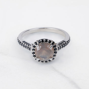 Halo Grey Moonstone Rings 14k White Gold Engagement Ring