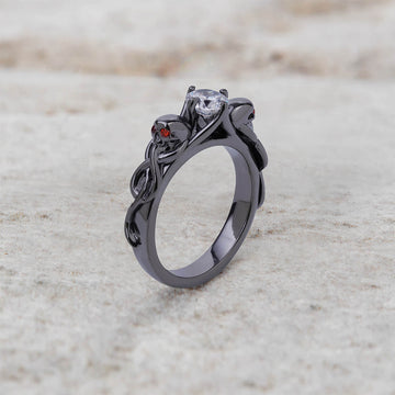 Diamond Snake and Skull Ring Spooky Gothic Engagement Ring