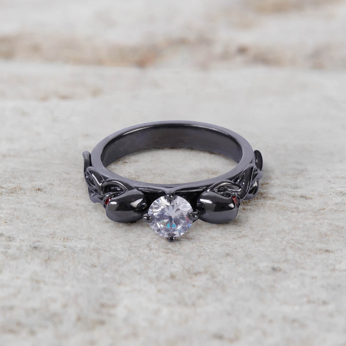 Moissanite Snake and Skull Ring Gothic Engagement Ring Silver