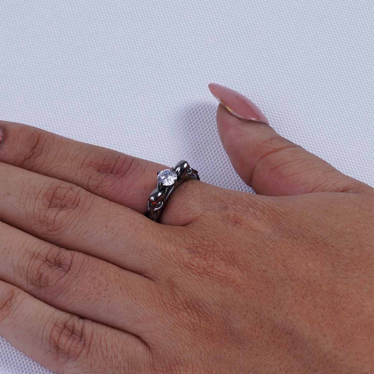 Moissanite Snake and Skull Ring Gothic Engagement Ring Silver