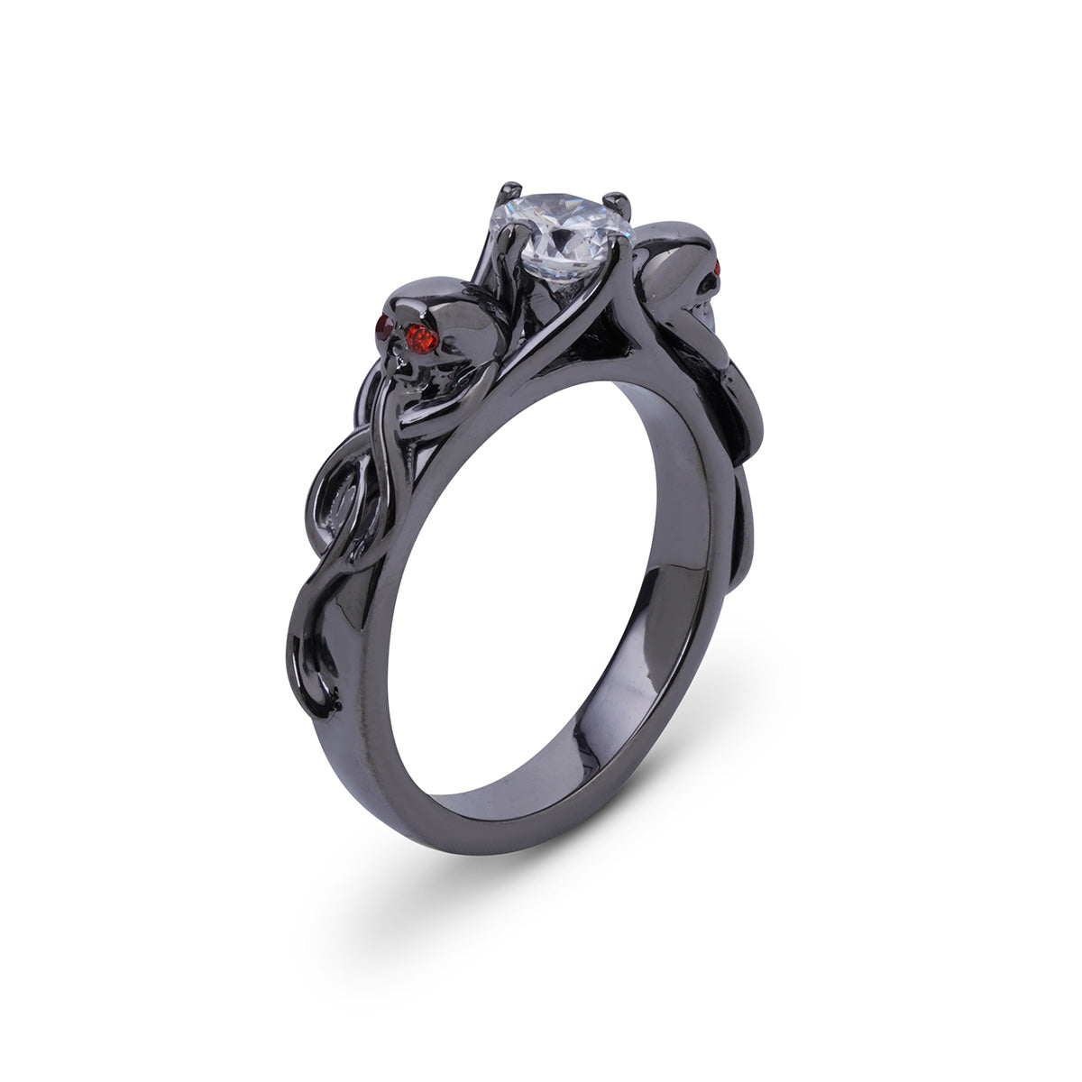 diamond snake and skull ring in gun metal finished sterling silver