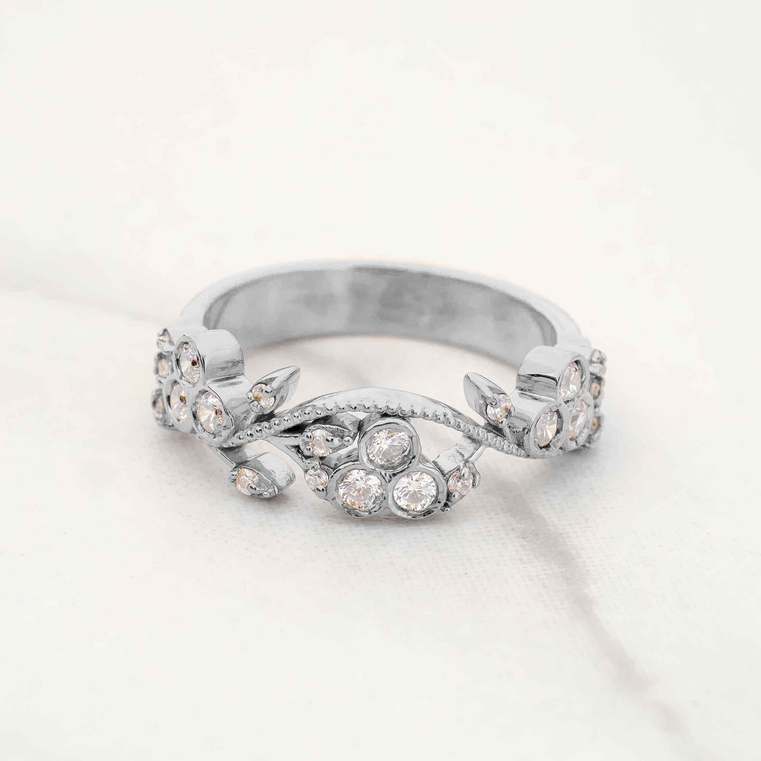 Floral Art Deco Wedding Band for Her Moissanite Diamond Anniversary Band Gift Rose Gold White Gold
