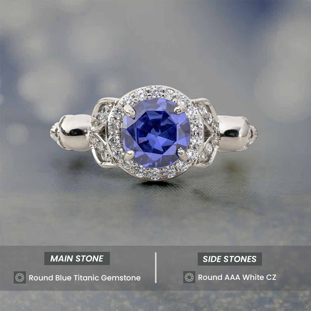 Leaf Skull Ring for Women Blue Titanic Gemstone Gothic Engagement Wedding Rings Silver gold