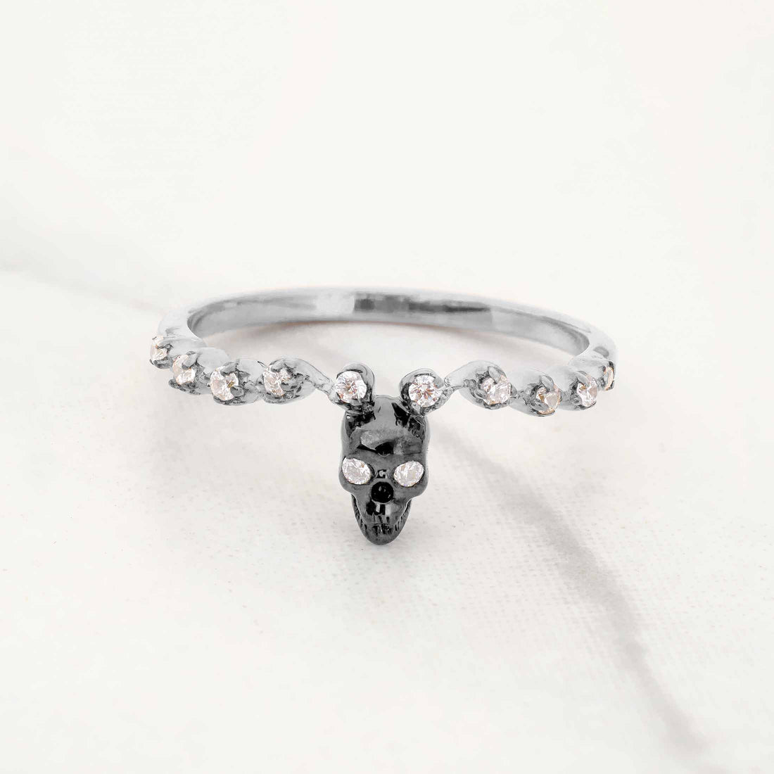 Two Tone Skull Band Diamond Gothic Skull Wedding Ring for Women Sterling Silver