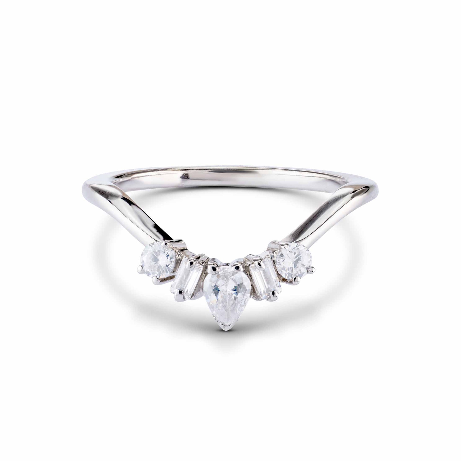 Diamond Wedding Ring Enhancer Engagement Ring Curved Stacking Silver. 