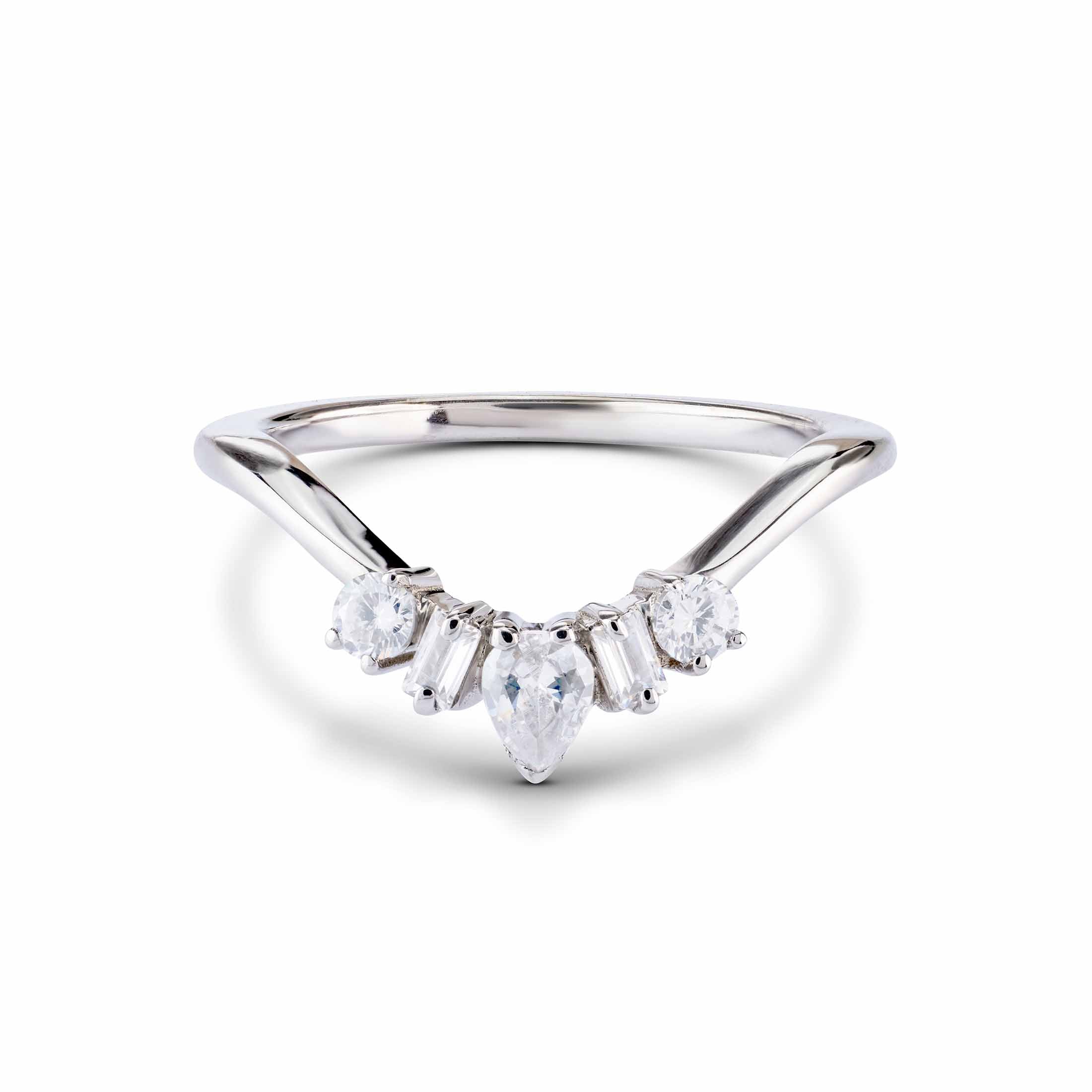 Diamond Wedding Ring Enhancer Engagement Ring Curved Stacking Silver. 