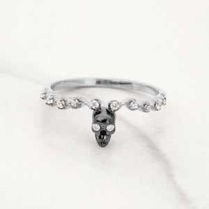 Moissanite Skull Wedding Ring Two Tone Silver Skull Band Women