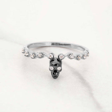 Two Tone Skull Band Moissanite Diamond Gothic Skull Wedding Ring for Women Sterling Silver