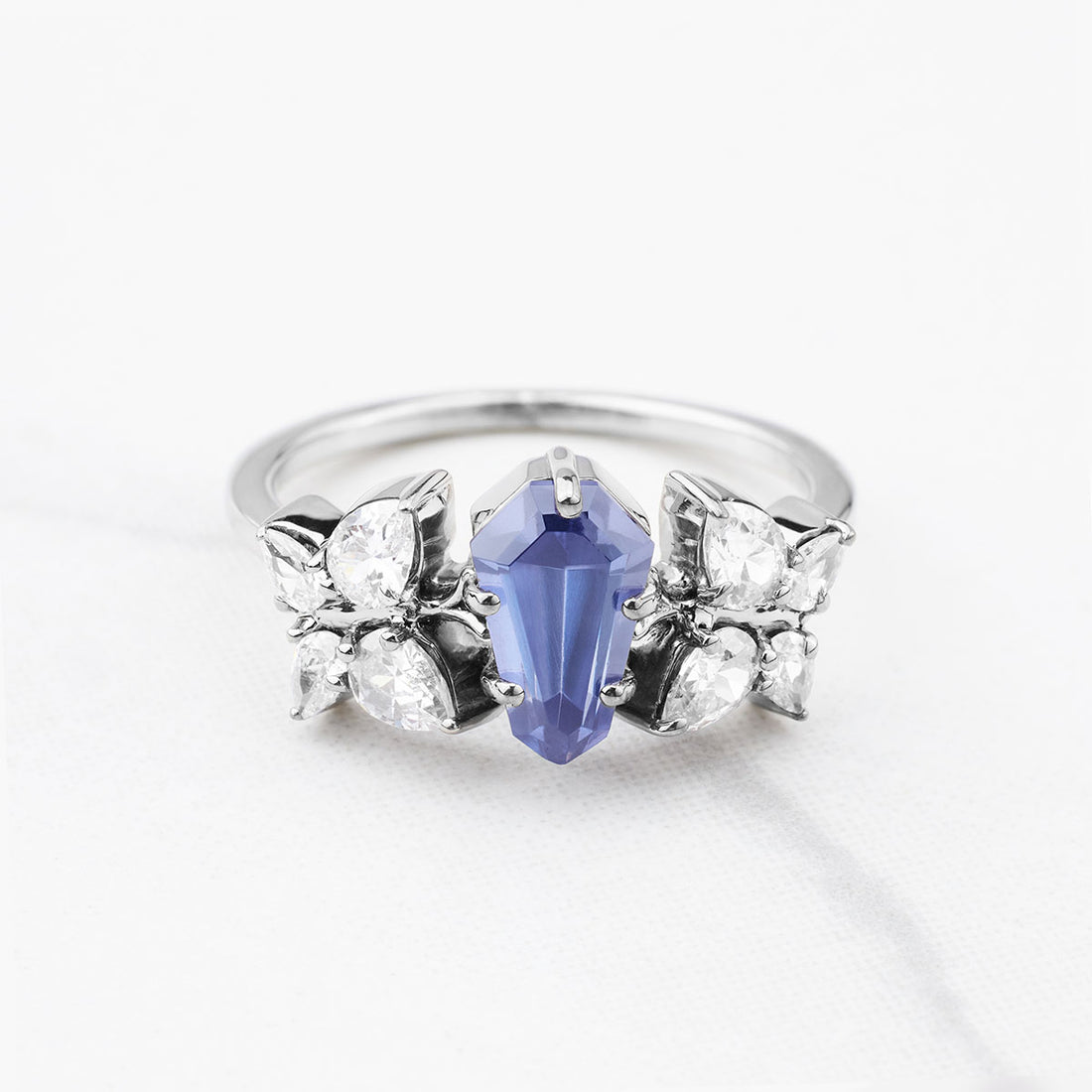 Unique Butterfly Ring Blue Titanic Gemstone Pear Diamond Statement Engagement Ring Cocktail Party Jewelry