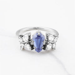 Unique Butterfly Ring Blue Gemstone Statement Engagement Ring