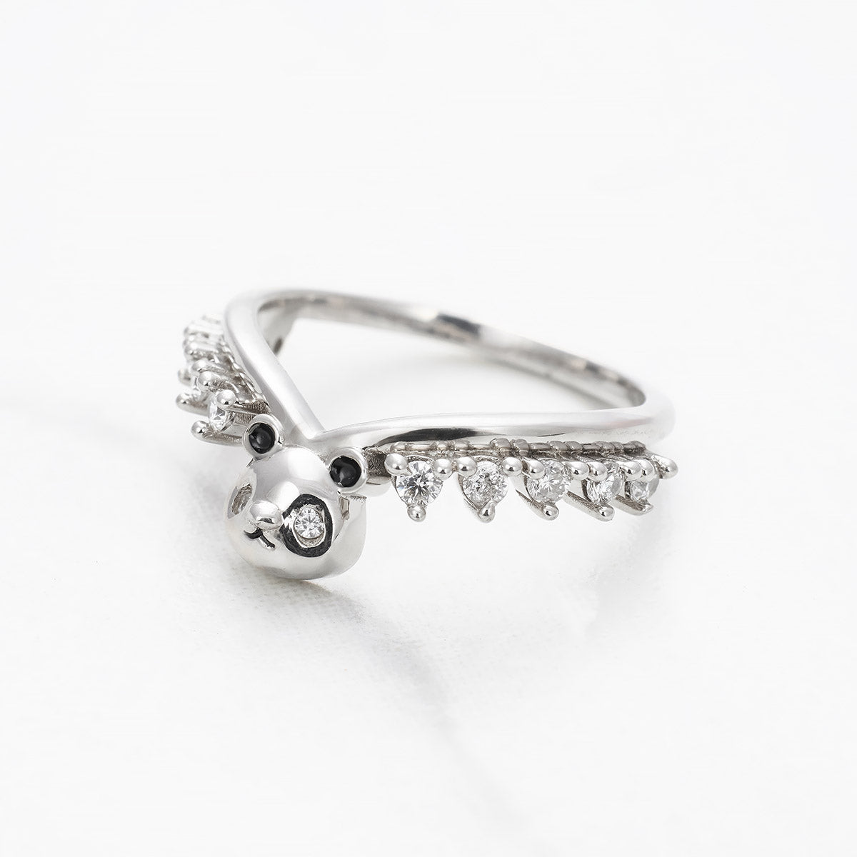 Panda Ring Enhancer Curved Wedding Band Panda Jewelry Stacking Moissanite Diamond Rose Gold White Gold Sterling Silver