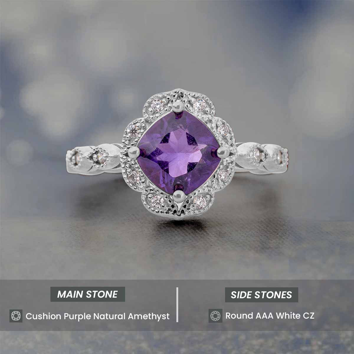 1920's Inspired Vintage Engagement Rings Milgrain Art Deco Amethyst Ring Sterling Silver Rose Gold
