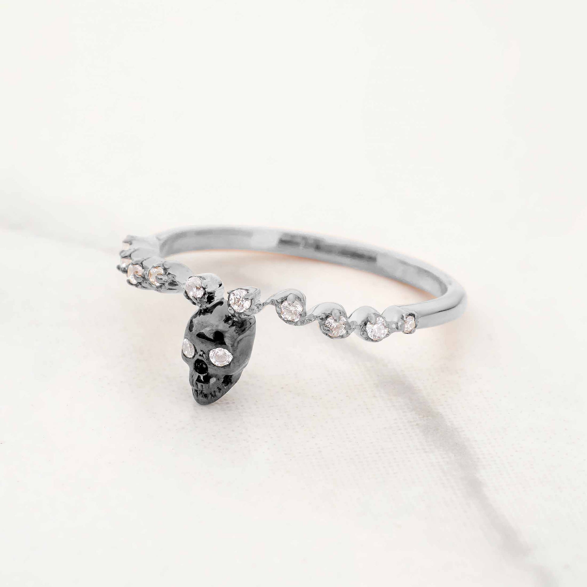 Two Tone Skull Band Moissanite Diamond Gothic Skull Wedding Ring for Women Sterling Silver