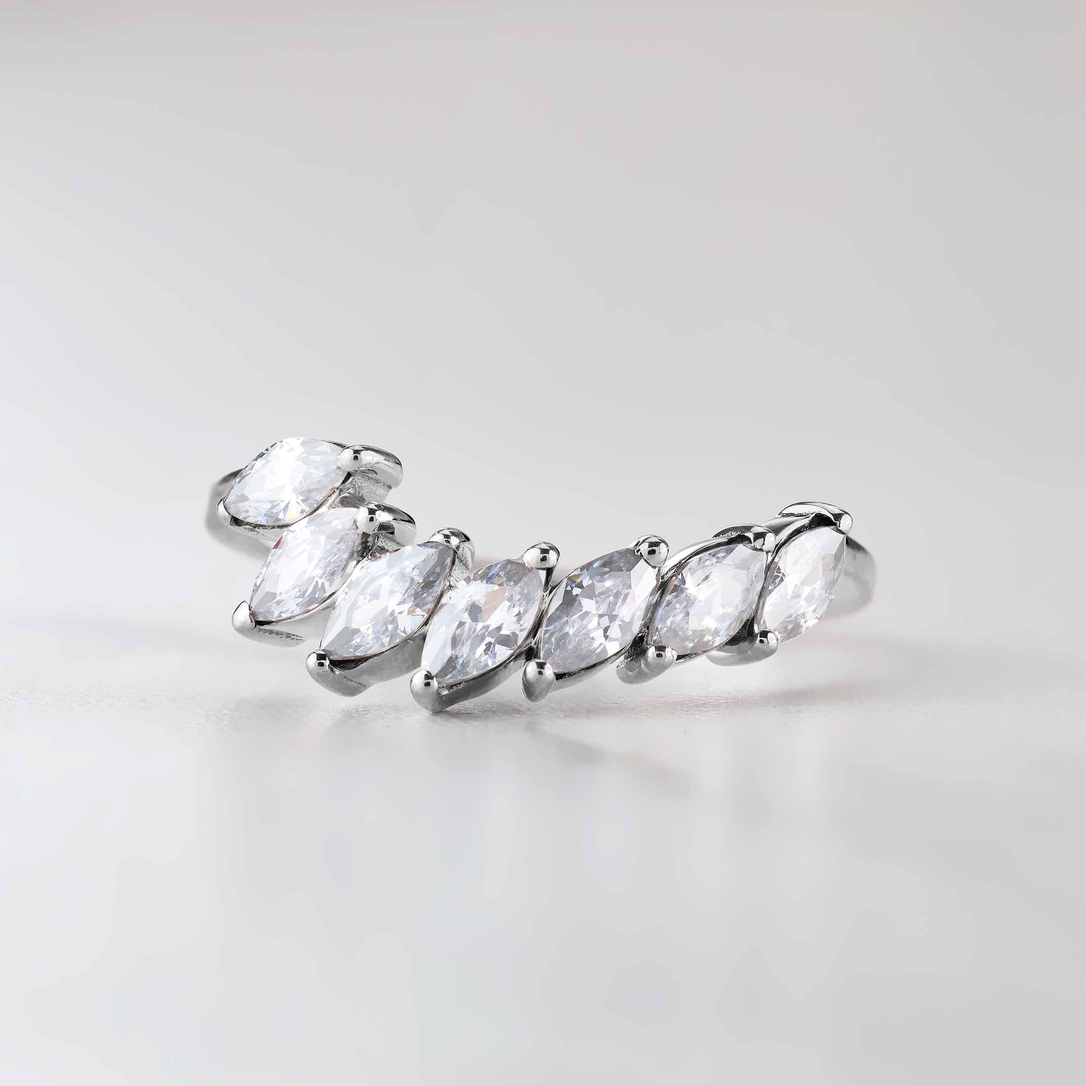 Marquise Curved Wedding Band Women Engagement Ring Enhancer Sterling Silver