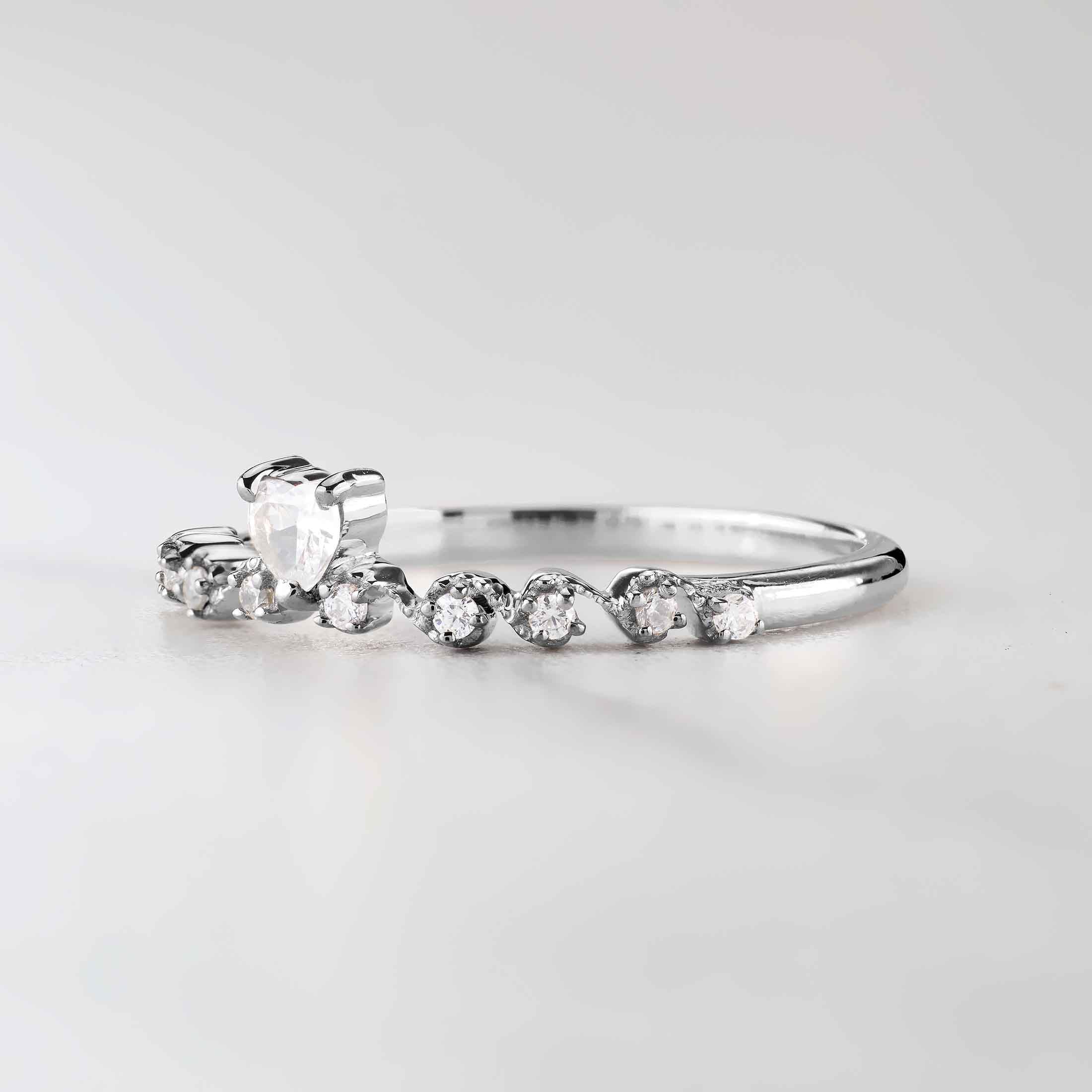 Heart Wedding Band Women AAA CZ Promise Ring Milgrain Art Deco Sterling Silver