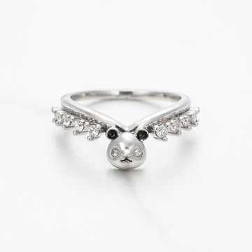 Panda Ring Enhancer Curved Wedding Band Panda Jewelry Stacking Diamond Rose Gold White Gold Sterling Silver