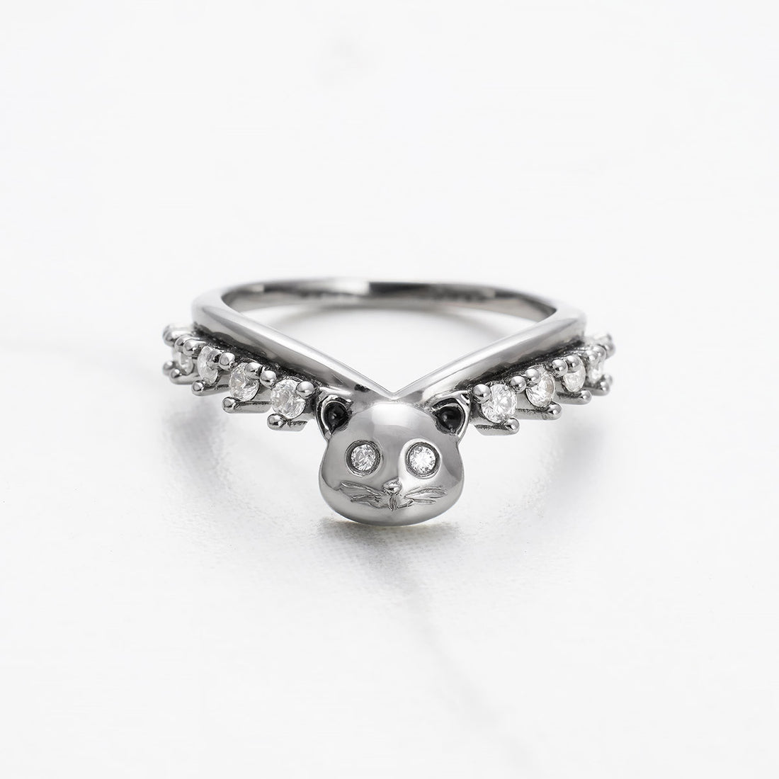 Cat Ring Enhancer Cute Kitty Cat Jewelry Moissanite Diamond Wedding Band Curved Stacking Silver Gold