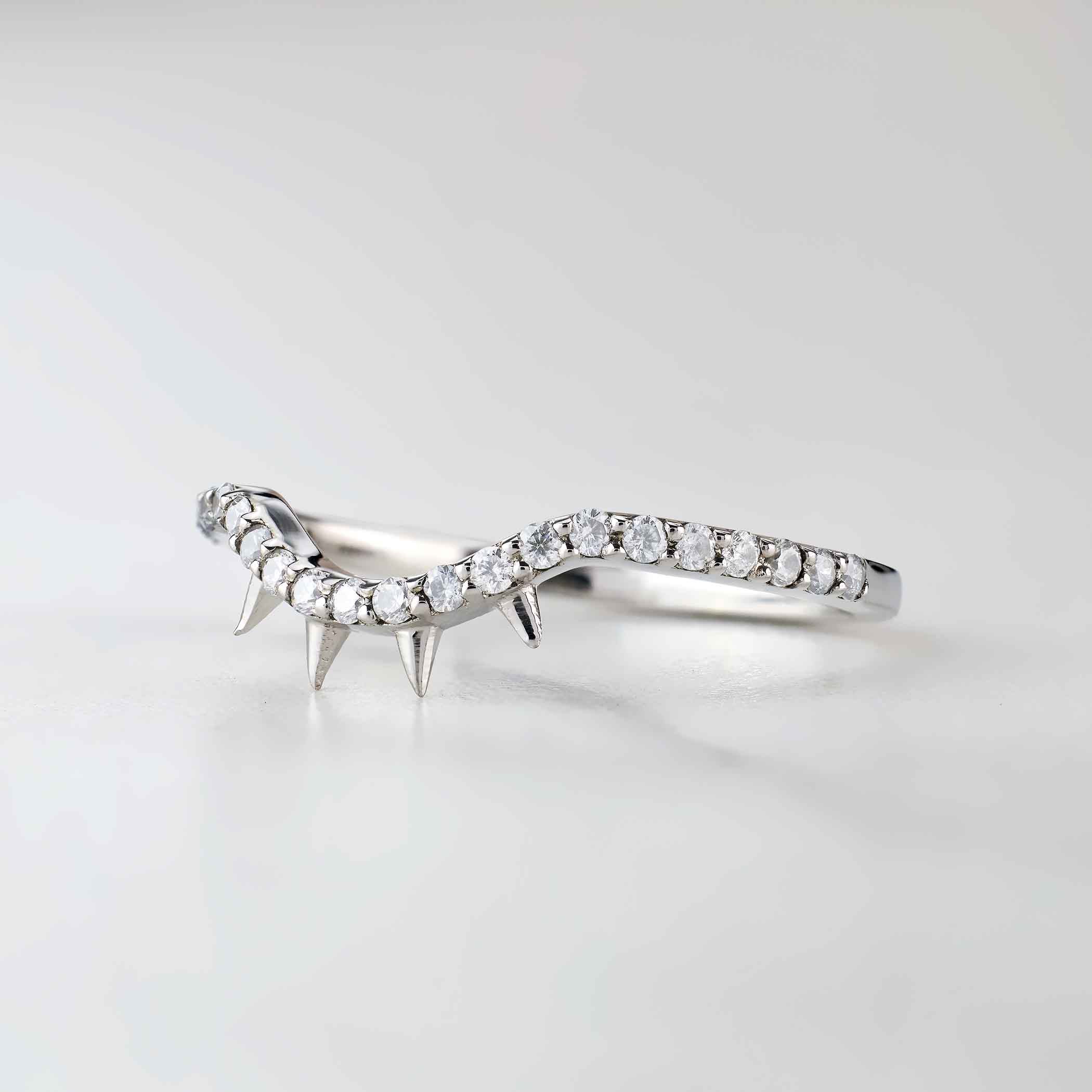 Thorny Curved Wedding Band Engagement Ring Enhancer Stack