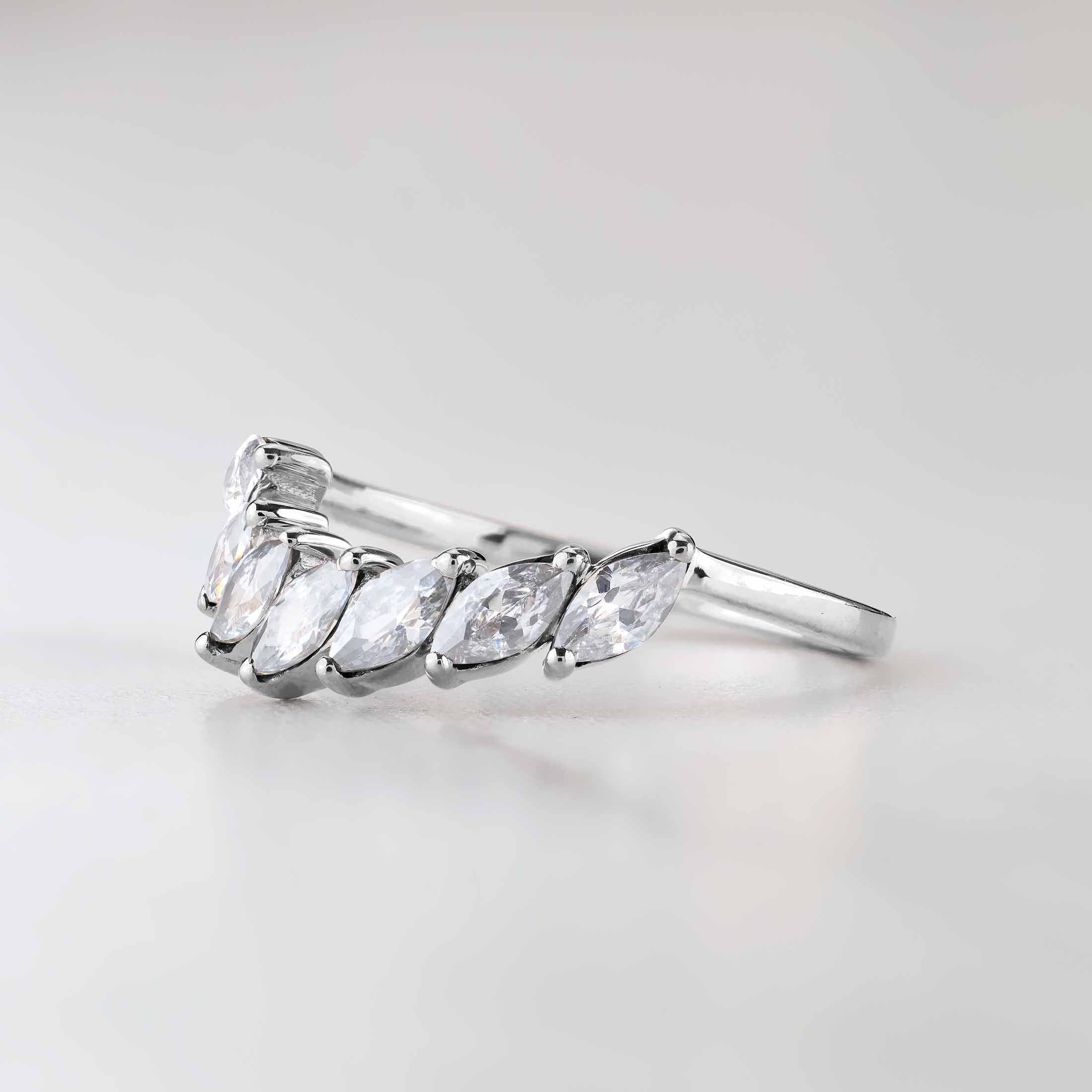Marquise Curved Wedding Band Women Engagement Ring Enhancer Sterling Silver
