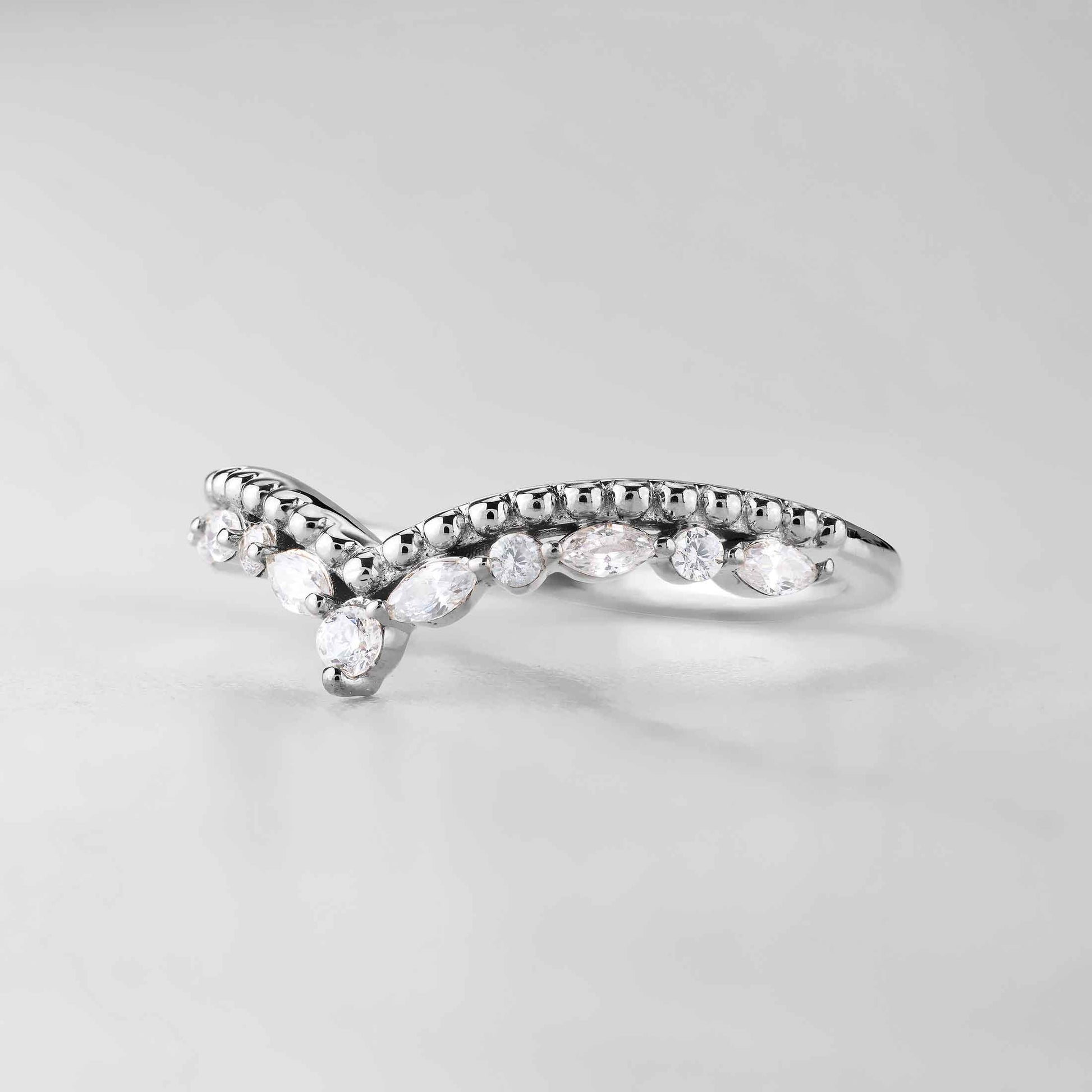 Curved Enhancer Wedding Band Milgrain Art Deco CZ Diamond Engagement Ring