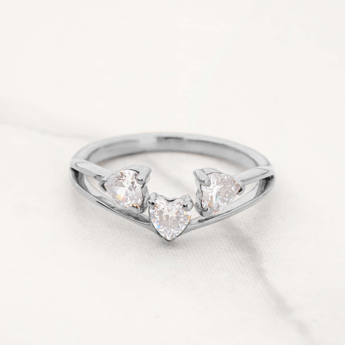 Wedding Band White Rose Gold Heart Shape Diamond Anniversary Ring 3 Stone Birthstone