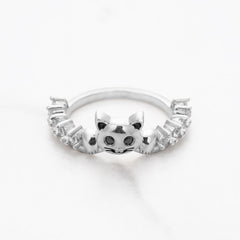 Diamond Cat Wedding Band Cute Kitty Cat Jewelry Stacking Band