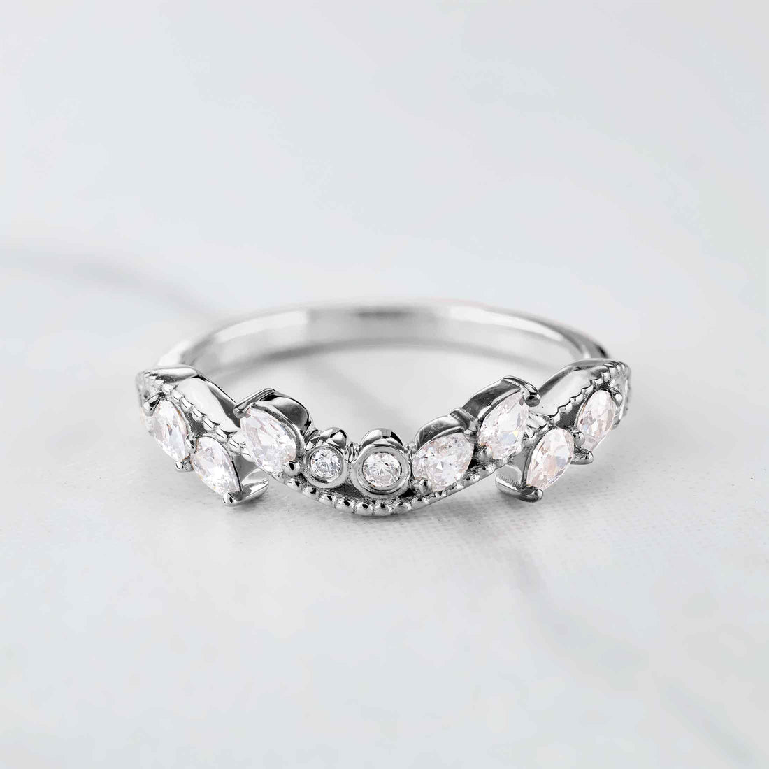 Teardrop Moissanite Wedding Band Ring Enhancer Art Deco Style