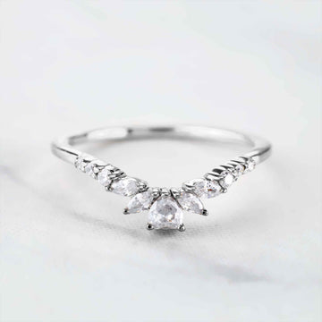 Heart Curved Wedding Band Women Engagement Ring Enhancer AAA CZ Diamond