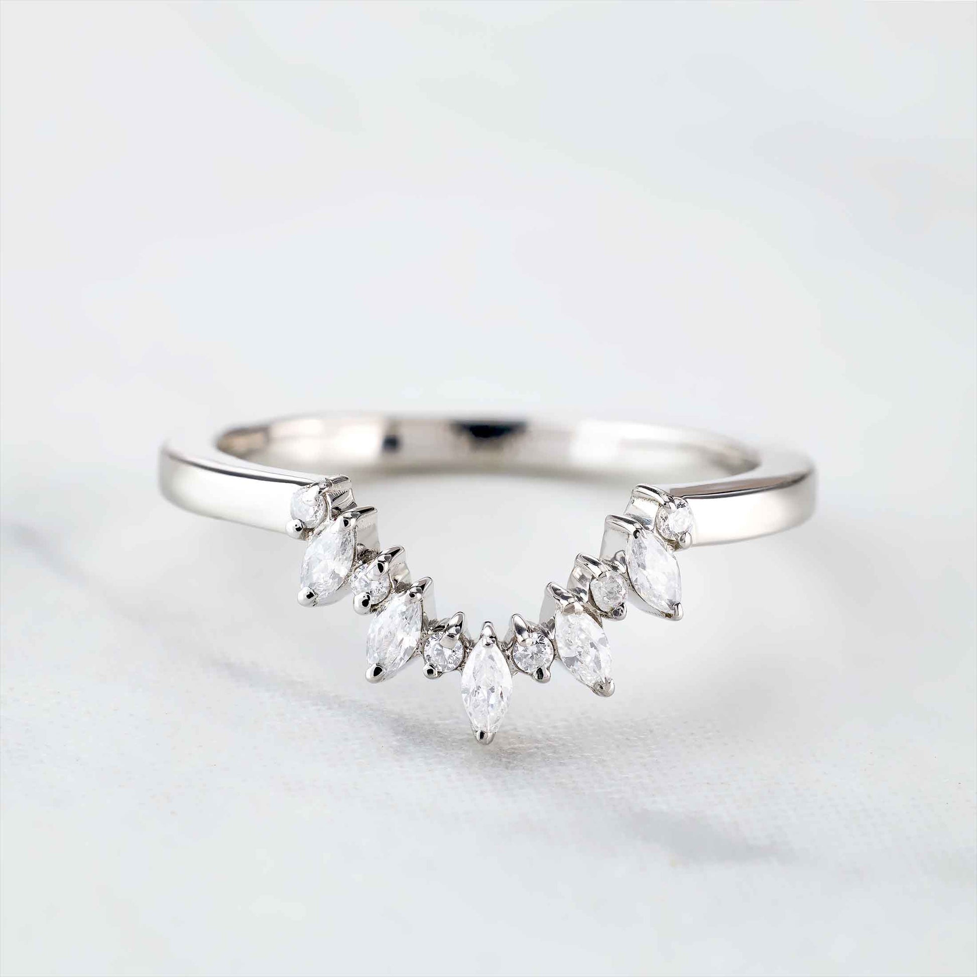 Enhancer Curved Wedding Band AAA CZ Diamond Engagement Ring 14k Rose Gold